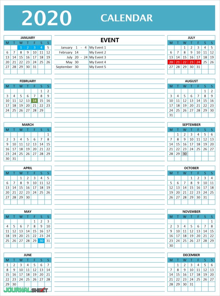 Yearly Calendar Model 2
