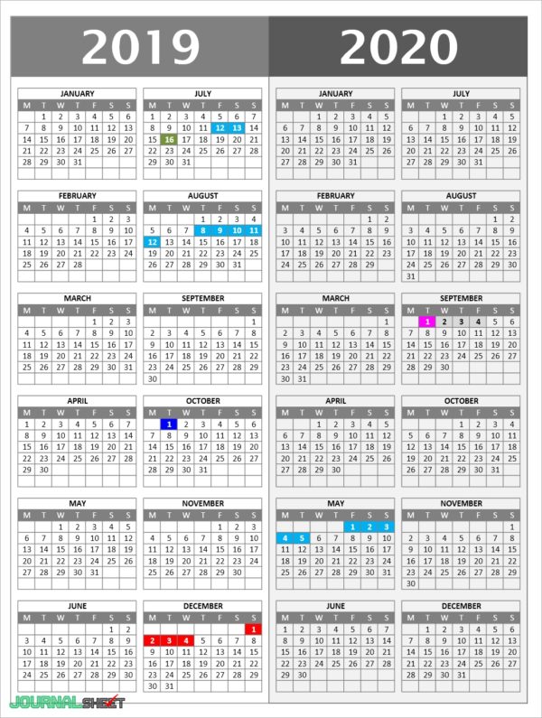 Yearly Calendars - journalSHEET