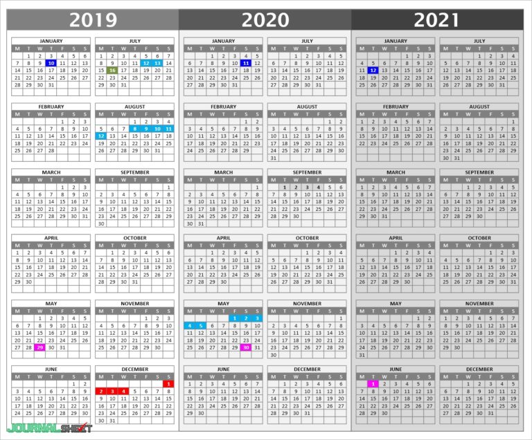 Yearly Calendars journalSHEET