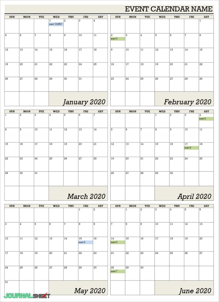 Yearly Calendars journalSHEET