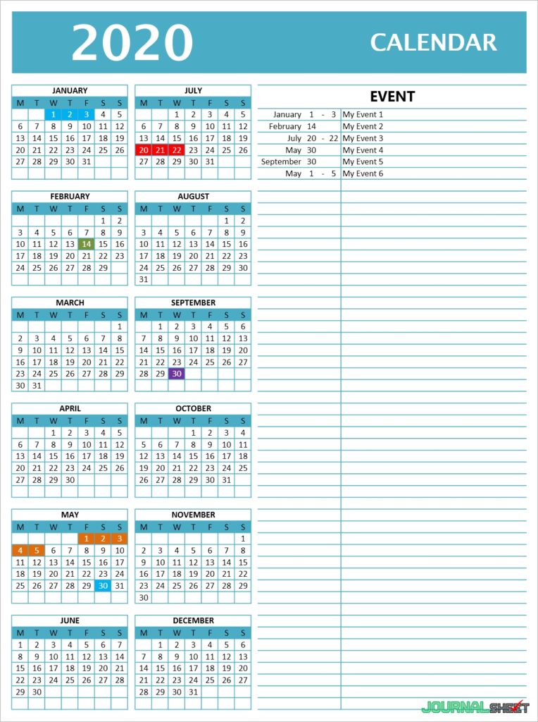 Yearly Calendar Model 3