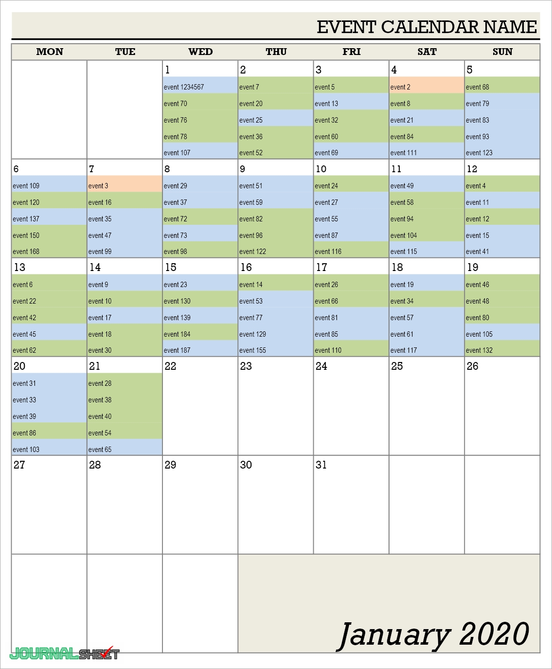 Yearly Calendars - journalSHEET