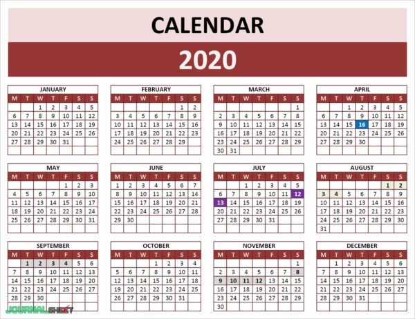 Yearly Calendars - journalSHEET