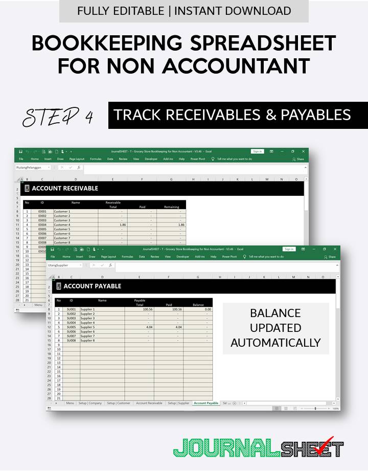 Bookkeeping Spreadsheet for Non Accountant - Account Payable Receivable