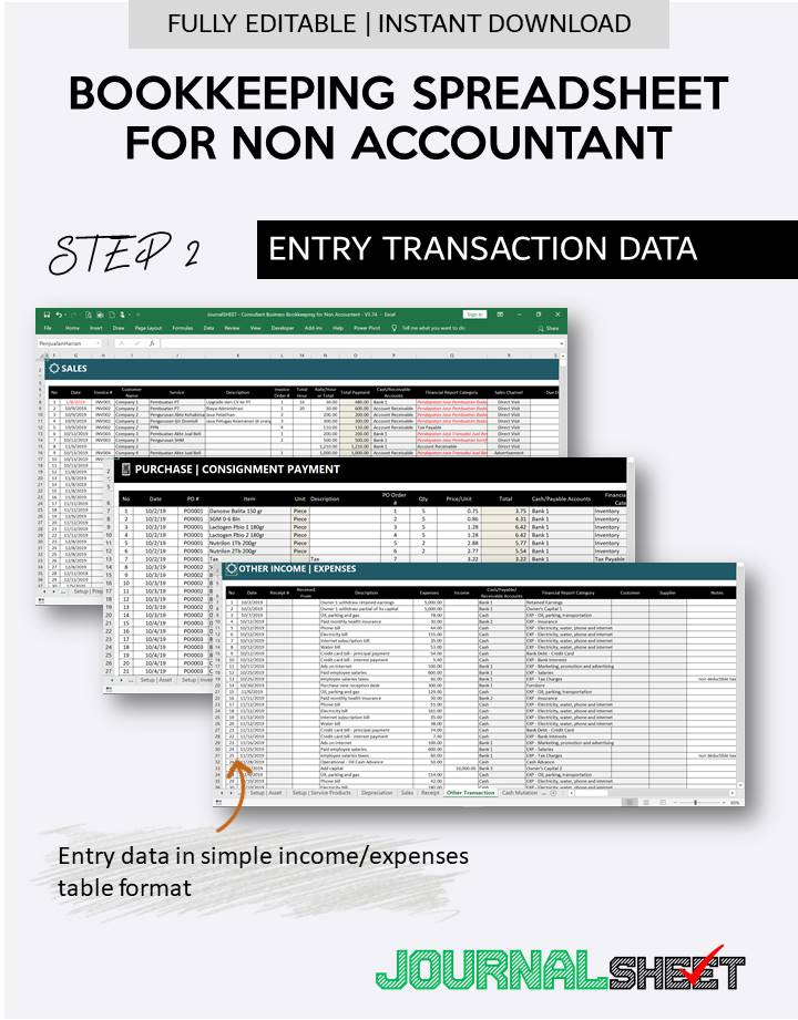 Bookkeeping Spreadsheet for Non Accountant - Transaction Modules