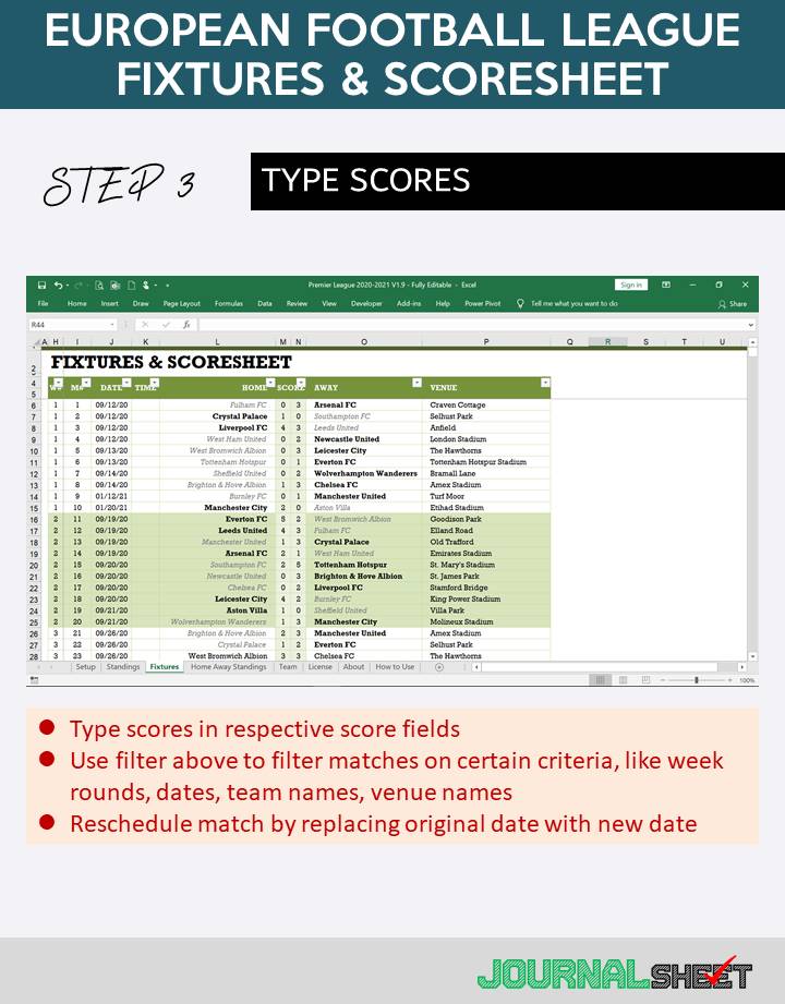 European Football League - Fill Scores