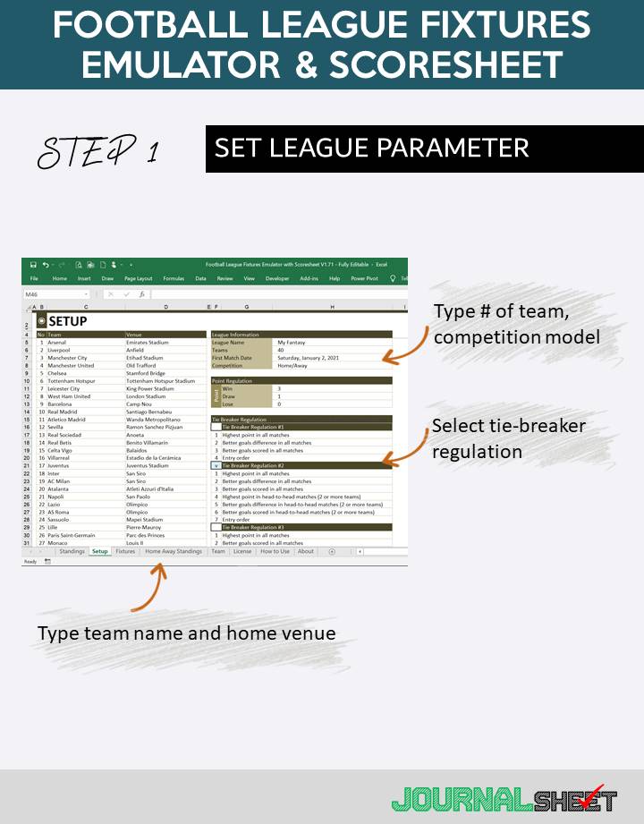 Football League Fixtures Emulator and Scoresheet - Setup