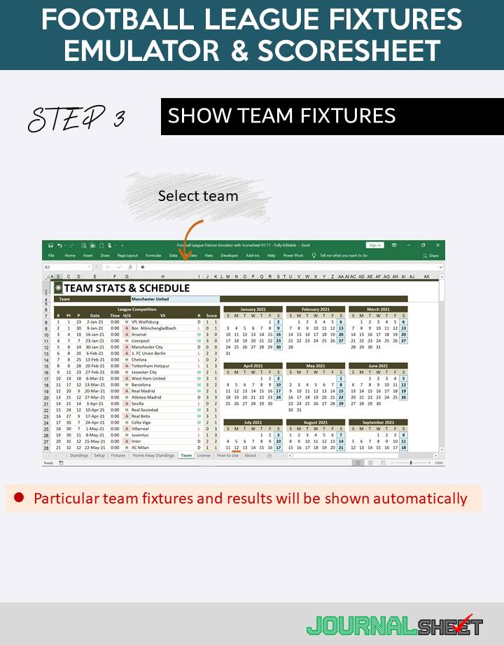 Football League Fixtures Emulator and Scoresheet - Team Fixtures