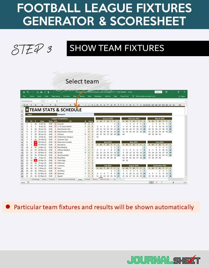 Football League Fixtures Generator and Scoresheet - Team Fixtures
