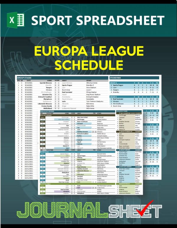 Europa League Fixtures Schedule and Scorsheet Template