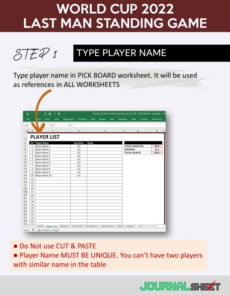 JS815SSXL WORLD CUP 2022 LAST MAN STANDING GAME journalSHEET