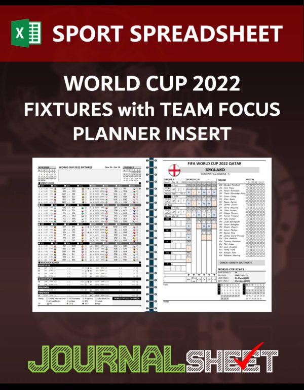 FIFA World Cup Qatar 2022 Schedule with Team Focus - Planner Insert