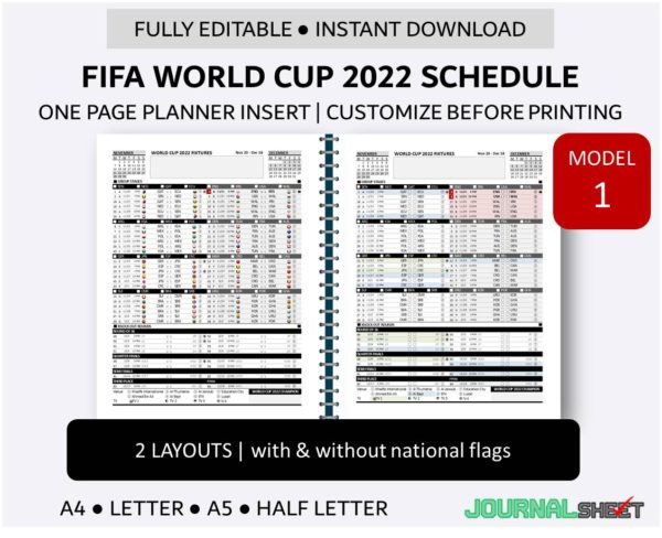 World Cup 2022 Schedule Planner Insert - Model 1