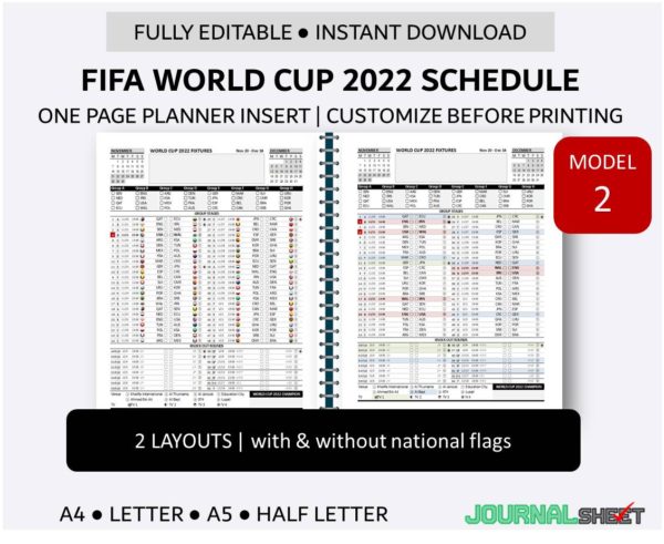 World Cup 2022 Schedule Planner Insert - Model 2