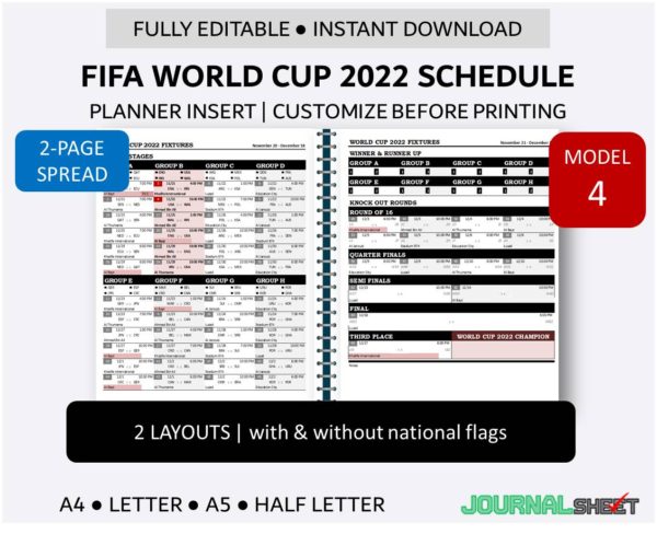 World Cup 2022 Schedule Planner Insert - Model 4