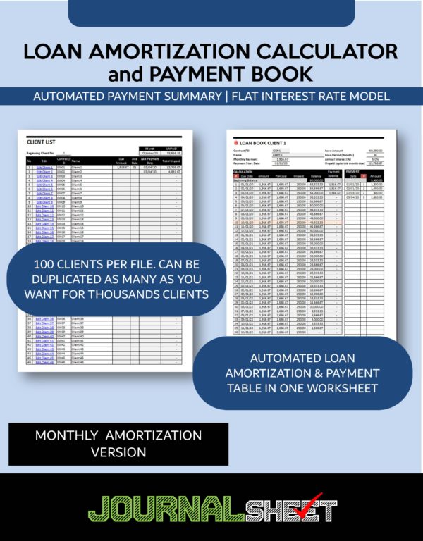Loan Book Template - Flat Rate - Monthly Payment