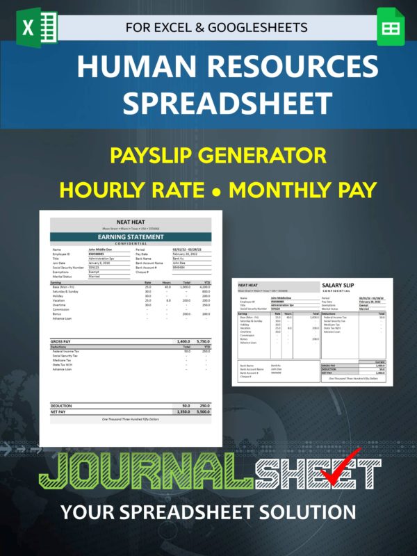Payslip Template - Hourly Rate - Monthly Pay Period