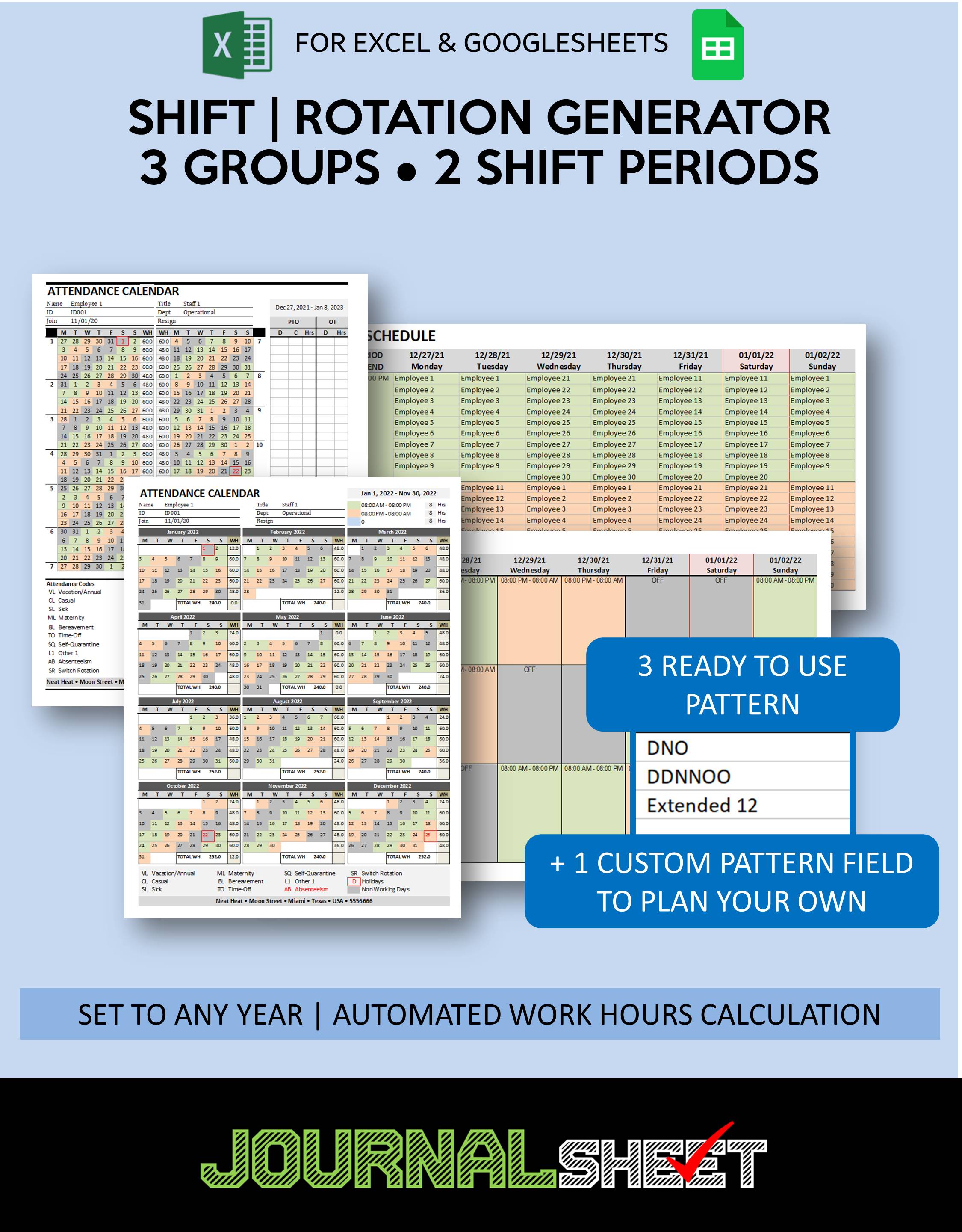 Shift Schedule Generator - 3 Groups 2 Shifts