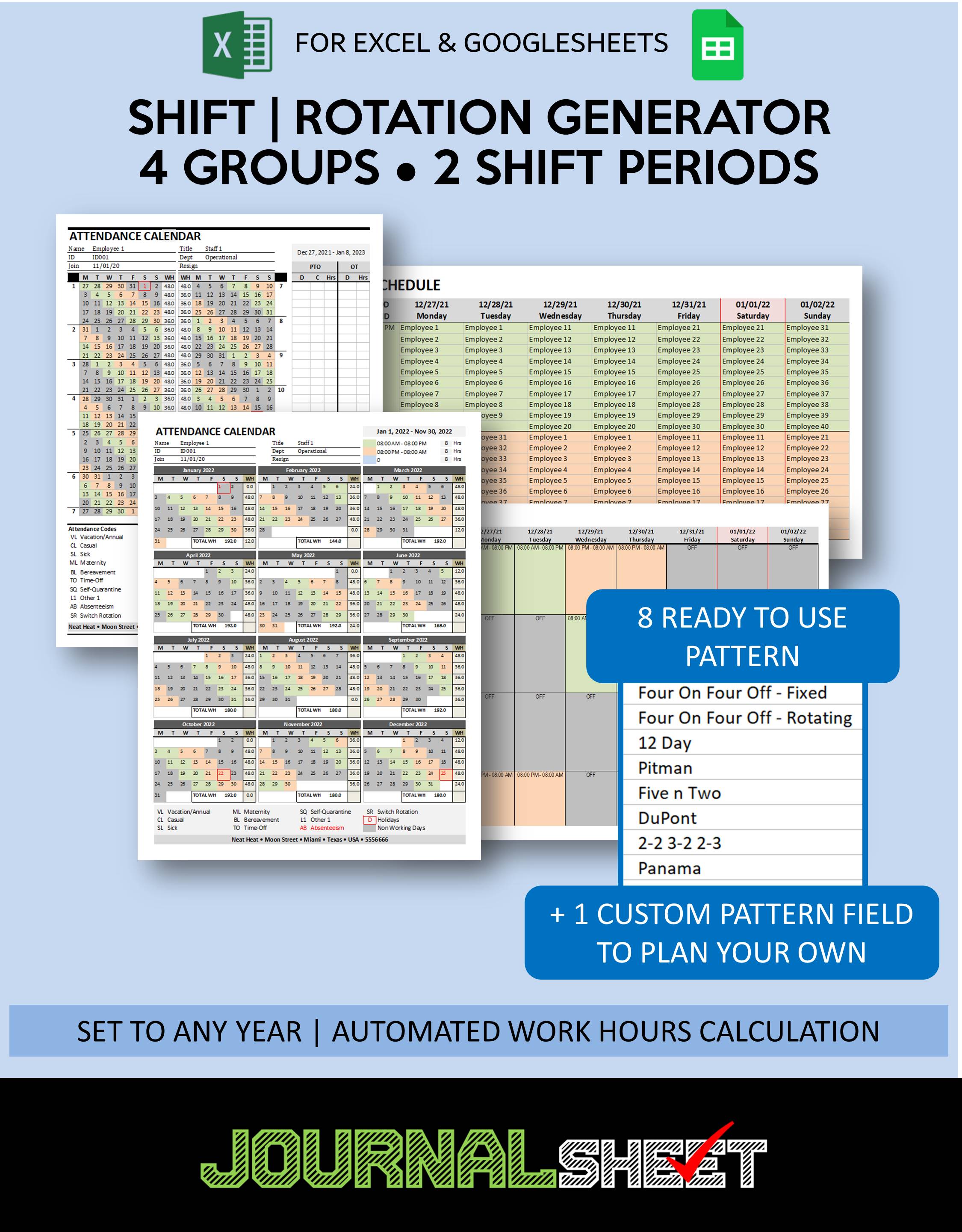 Shift Schedule Generator - 4 Groups 2 Shifts