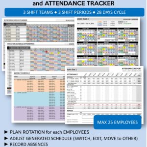 Shift Schedule Maker and Attendance Tracker - 3 Teams 3 Shifts 28 Days