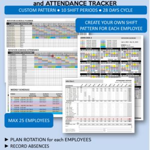 Shift Schedule Maker and Attendance Tracker - Custom - 28 Days