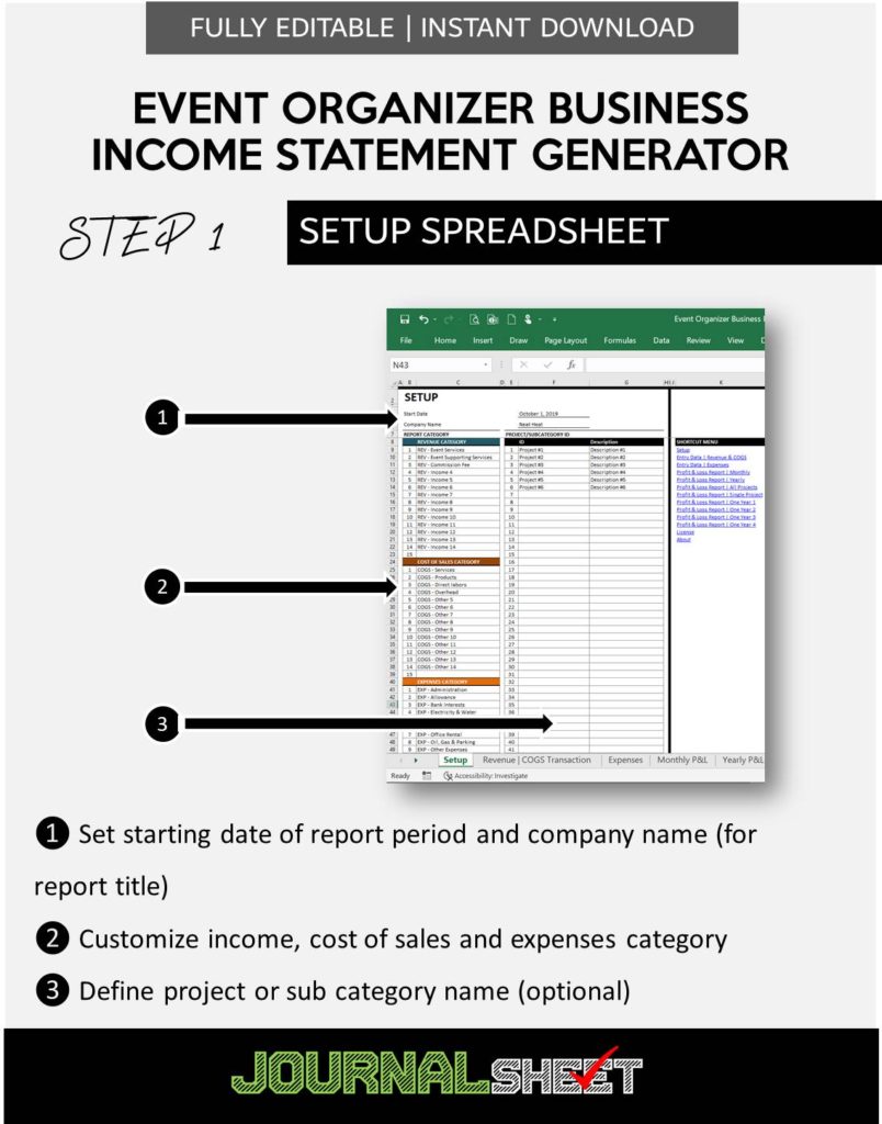 JS465IS EVENT ORGANIZER INCOME STATEMENT GENERATOR - journalSHEET