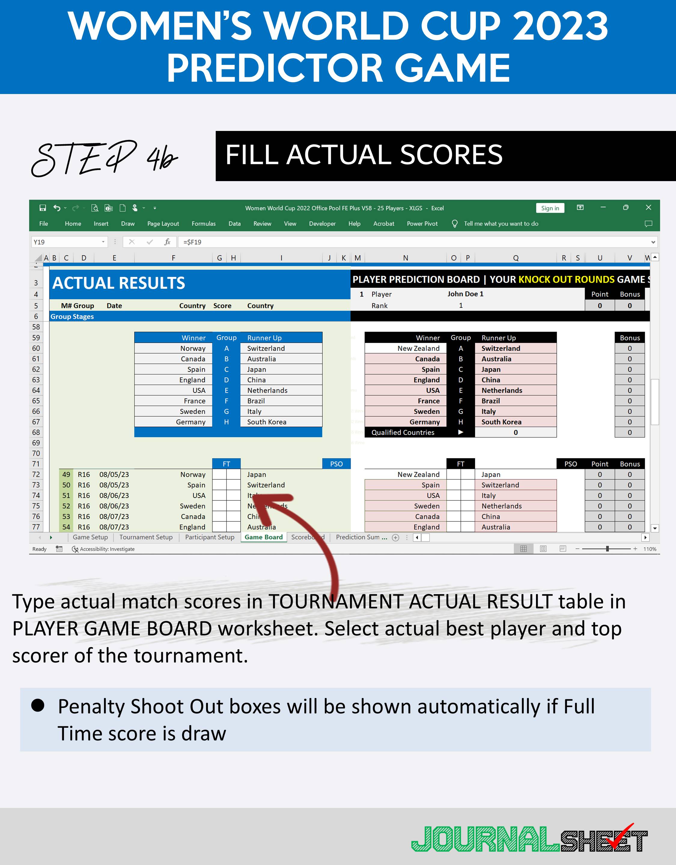 Women WC 2023 Predictor Game - Fill KO Actual Scores