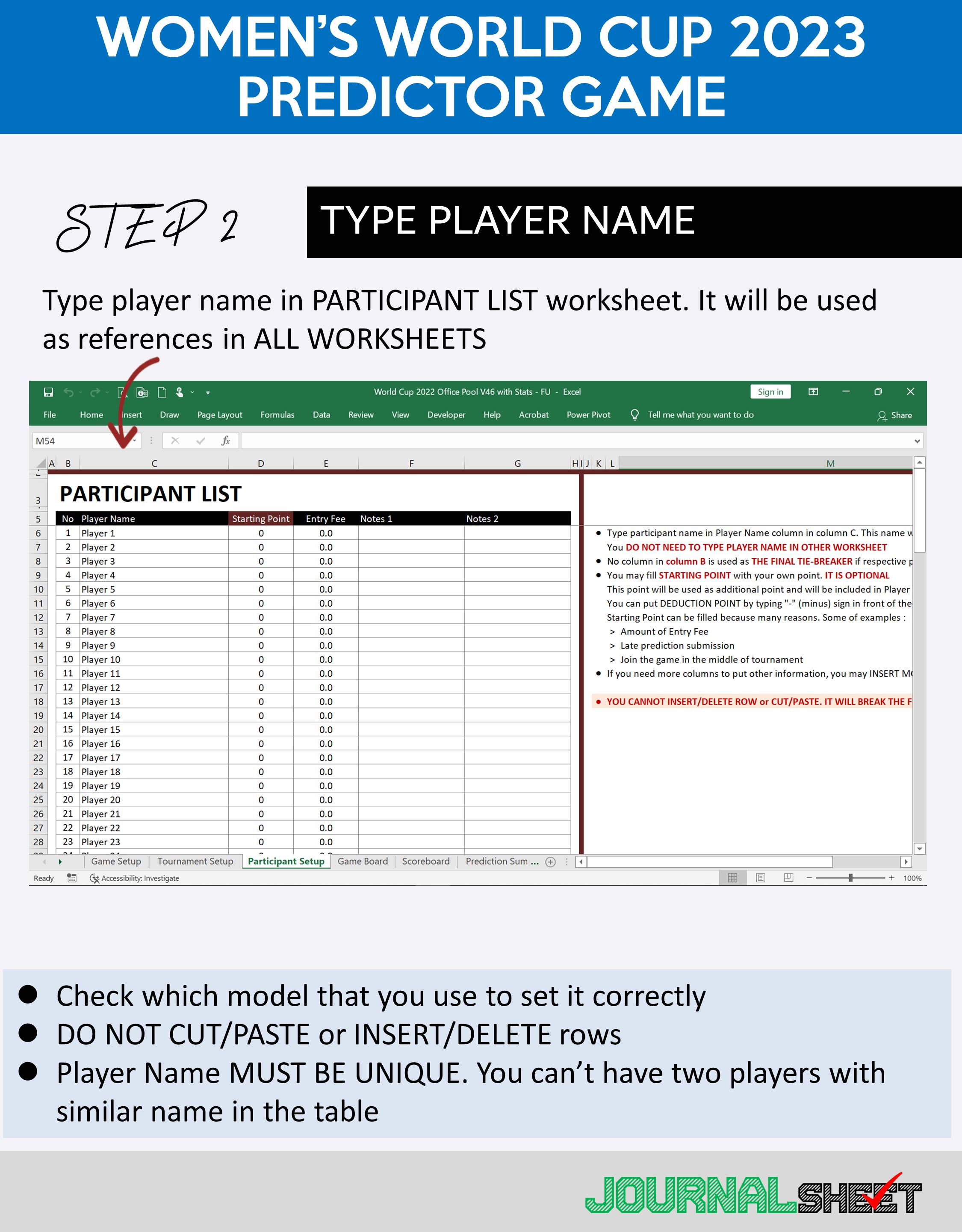 2023 FIFA Women's World Cup Predictor Game - Participant List