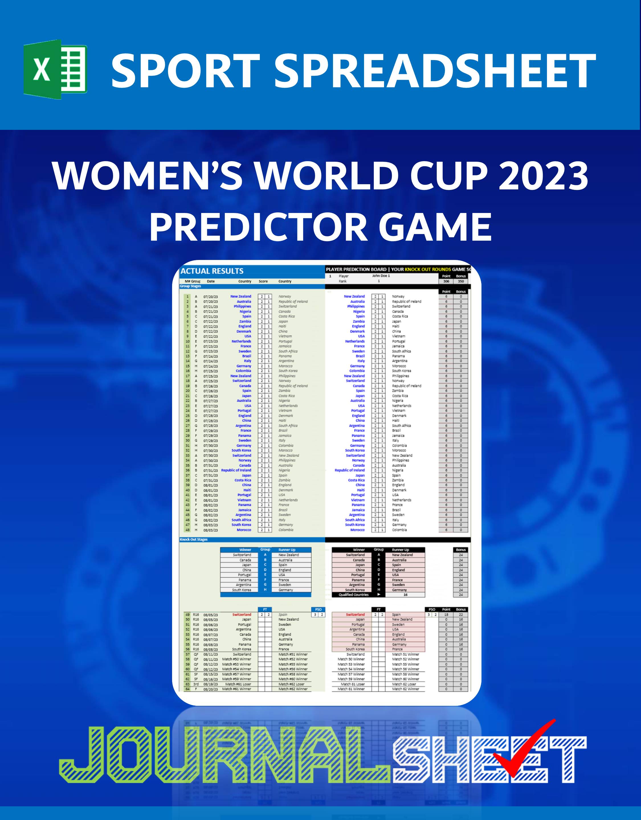JS826SSXL FIFA WOMEN'S WORLD CUP 2023 PREDICTOR GAME journalSHEET