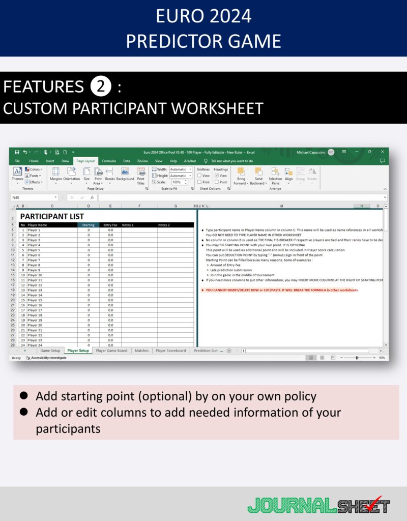 JS833SSXL UEFA EURO 2024 PREDICTOR GAME journalSHEET