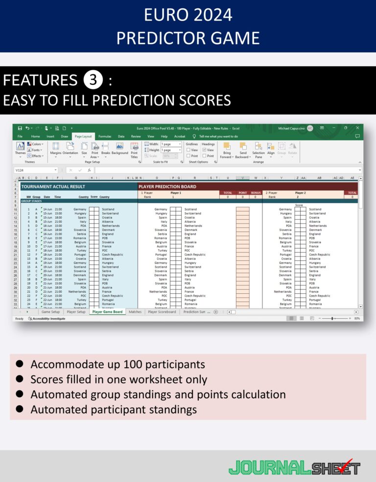 JS833SSXL UEFA EURO 2024 PREDICTOR GAME journalSHEET