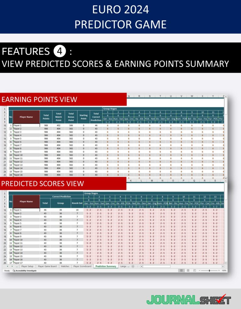 JS833SSXL UEFA EURO 2024 PREDICTOR GAME journalSHEET