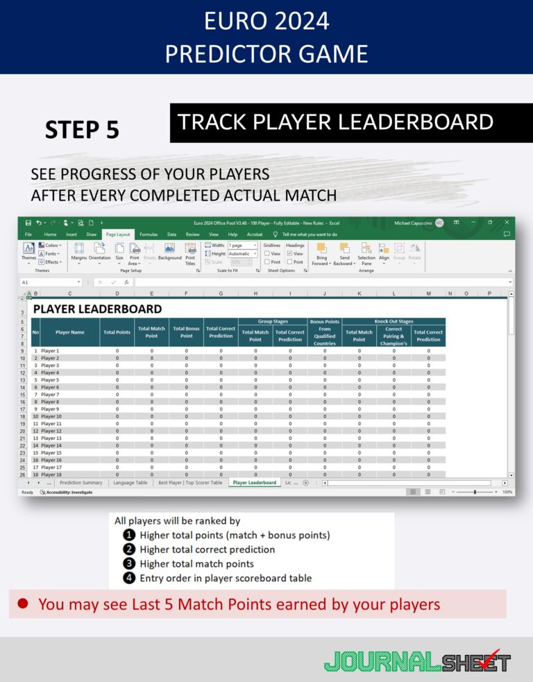 JS833SSXL UEFA EURO 2024 PREDICTOR GAME journalSHEET