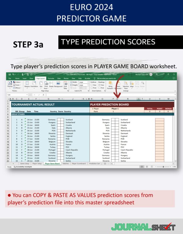 JS833SSXL UEFA EURO 2024 PREDICTOR GAME journalSHEET