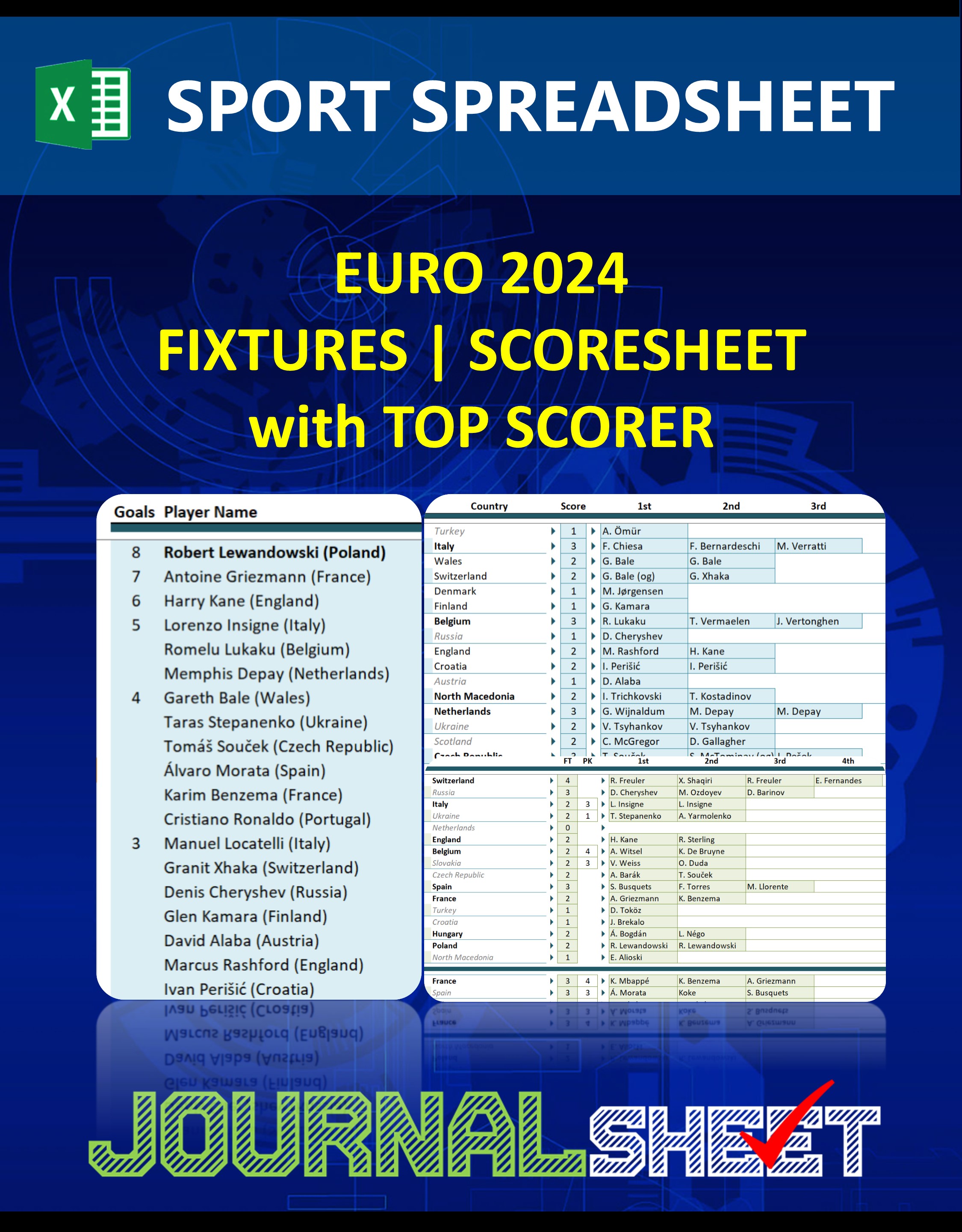 JS835SSXL UEFA EURO 2024 FIXTURES with TOP SCORER journalSHEET