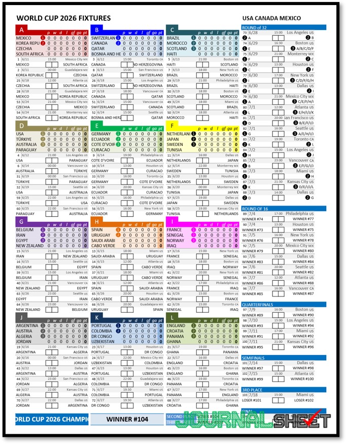 World Cup 2026 Interactive Match Schedule Arranged by Group Matches