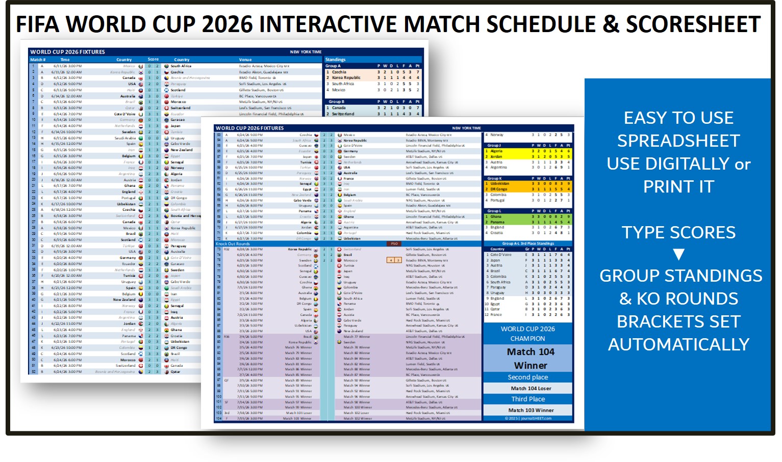 World Cup Schedule and Scoresheet Model 1 and 2