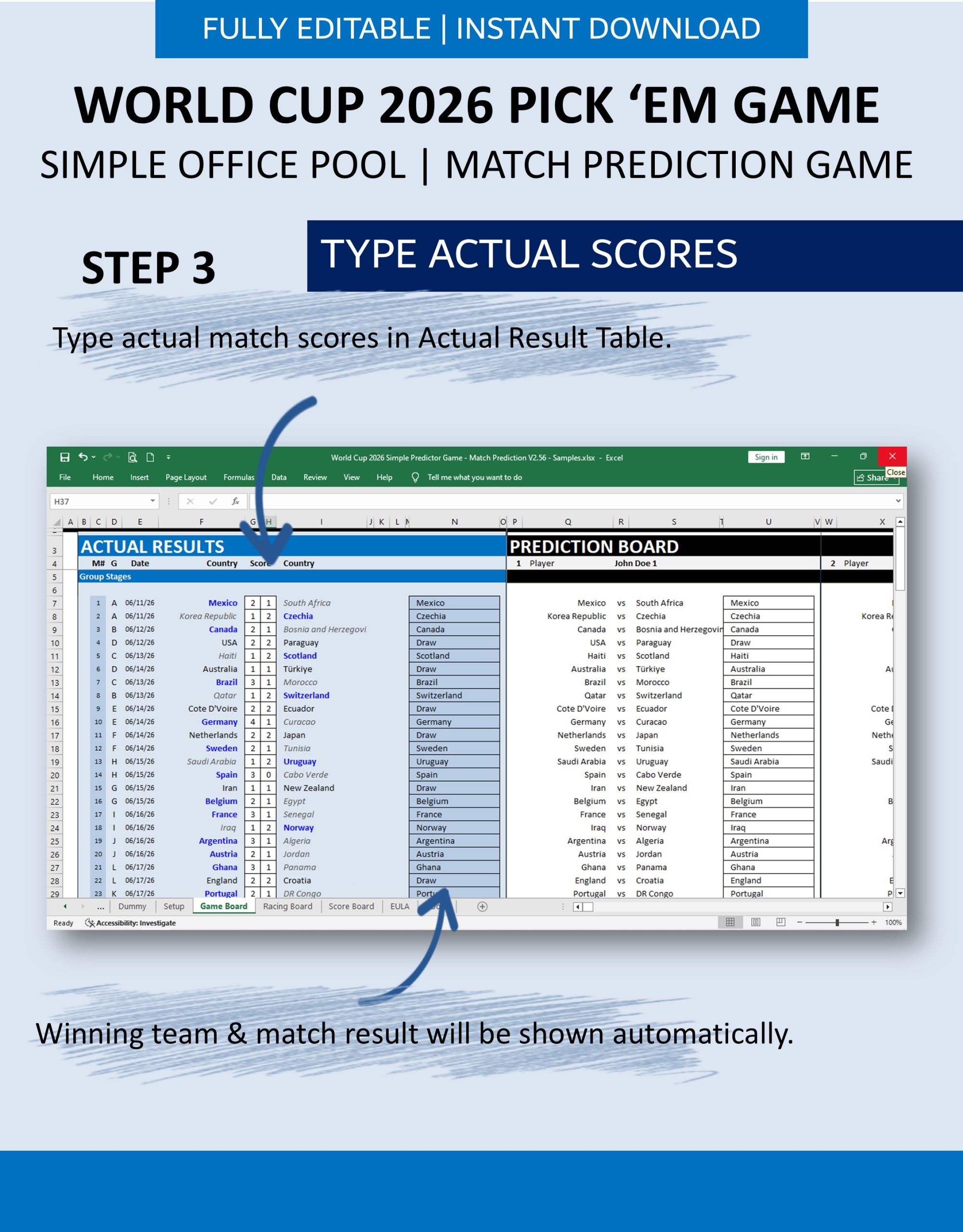 World Cup Pick Em Game 2 - Type Actual Results
